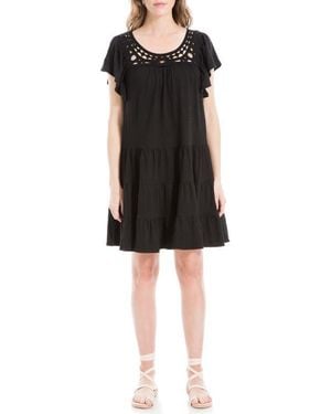 Max Studio Crochet Trim Tiered Minidress - Black