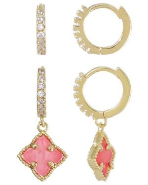 Adornia Set Of 2 Clover Of Hoop Earrings - White