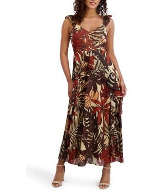 Siena Jewelry Printed Chiffon Midi Dress - Brown