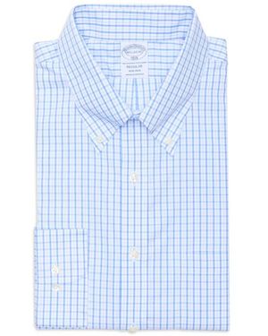 Brooks Brothers Regular Fit Non-Iron Plaid Cotton Dress Shirt - Blue