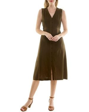 Nicole Miller Pintucked Sleeveless Midi Dress - Natural