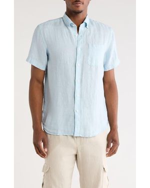 Denim and Flower Linen Button-Down Shirt - Blue