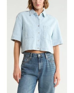 Rag & Bone Lana Textured Cotton Button-Up Shirt - Blue