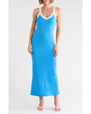 Loveappella Contrast Trim Ribbed Tank Dress - Blue