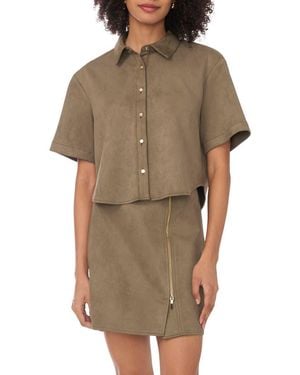 Parker Faux Suede Short Sleeve Button-Up Shirt - Brown