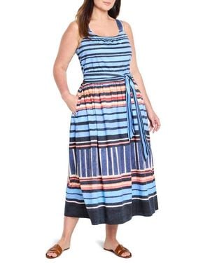 NIC+ZOE Sophie Painted Peninsula Mixed Stripe Stretch Cotton Midi Dress - Blue