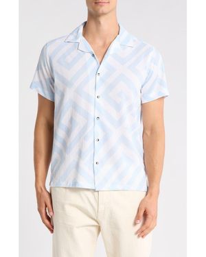 T.R. Premium Geometric Print Camp Shirt - Blue