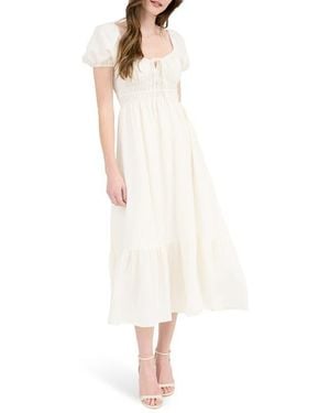 AUGUST SKY Puff Sleeve Midi Dress - White