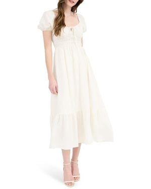 AUGUST SKY Puff Sleeve Midi Dress - White