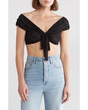 Lisa Says Gah Luna Off The Shoulder Crop Top - Black