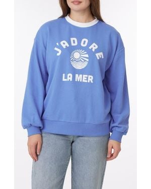 C&C California Millie Beach Terry Ringer Crewneck Sweatshirt - Blue