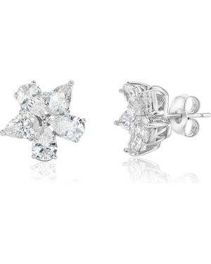Suzy Levian Cubic Zirconia Flower Cluster Stud Earrings - White