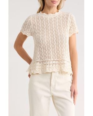 Current/Elliott Short Sleeve Pointelle Sweater - Natural