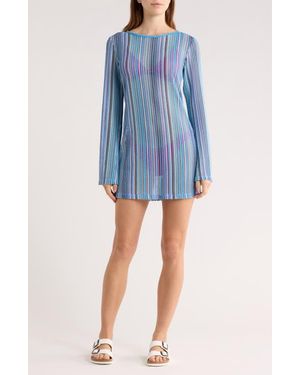 Abound Stripe Crochet Bell Sleeve Cover-Up Dress - Blue