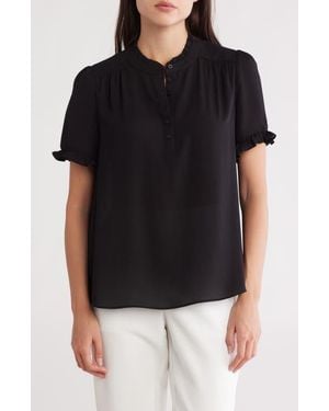 Gemma  Jane Ruffle Neck Short Sleeve Top - Black