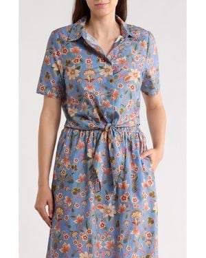 Tahari Tie Front Short Sleeve Button-Up Shirt - Blue
