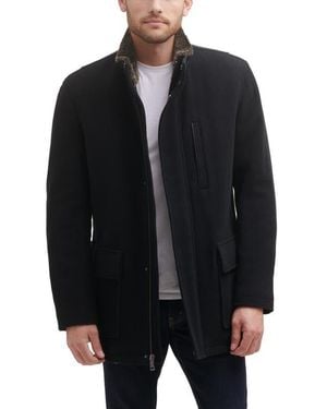 Cole Haan Wool Blend Faux Fur Lined Stand Collar Jacket - Black