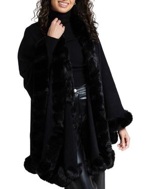 Saachi Faux Fur Trim Cape - Black