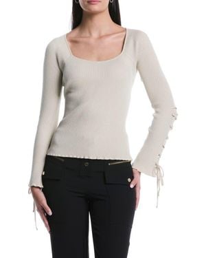 Laundry by Shelli Segal Tie Sleeve Sweater - White
