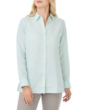 Foxcroft Jordan Stripe Linen Button-Up Shirt - Green