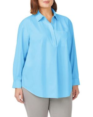 Foxcroft Lacey Non-Iron Popover Tunic Top - Blue