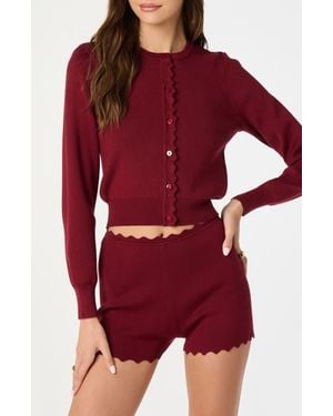 Astr Scalloped Placket Crop Cardigan - Red