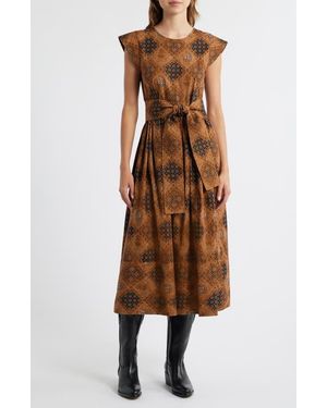 The Great The Tulsa Tie Waist Midi Dress - Brown
