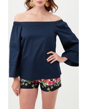 Trina Turk Wavey Organic Cotton Off The Shoulder Top - Blue