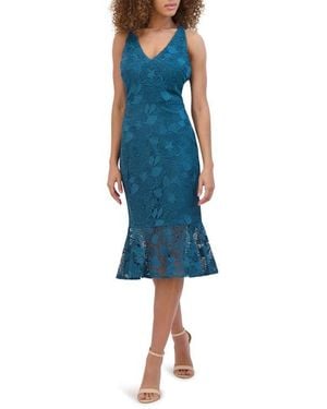 Siena Jewelry Floral Lace Midi Dress - Blue