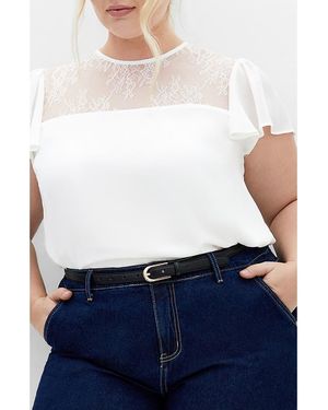 City Chic Malia Embroidered Lace Top - White
