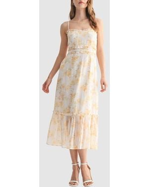 Lush Ruffle Midi Dress - Natural