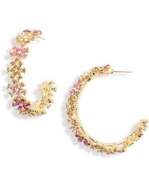 Cara Crystal & Faux Pearl Flower Hoop Earrings - Pink