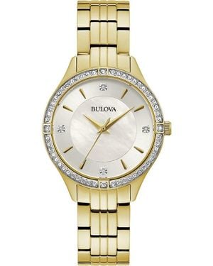 Bulova Crystal Bezel Mother Of Pearl Bracelet Watch, 32Mm - Metallic