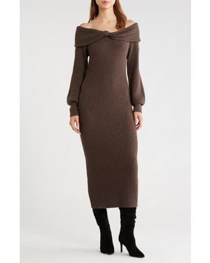 Astr Tilde Long Sleeve Rib Sweater Dress - Brown