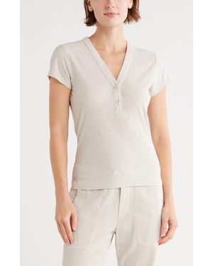 James Perse V-Neck Cotton Blend Henley - Natural