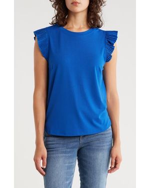 Democracy Mix Media Plissé Sleeve T-Shirt - Blue