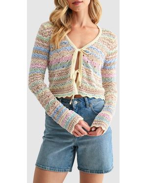 Lush Crochet Lace Tie Front Top - Blue