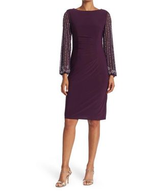 Marina Beaded Long Sleeve Sheath Dress - Purple