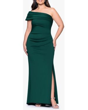 Xscape Evenings Pleated One-Shoulder Mermaid Gown - Green