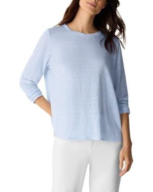 Eileen Fisher Stripe Organic Linen Long Sleeve T-Shirt - Blue