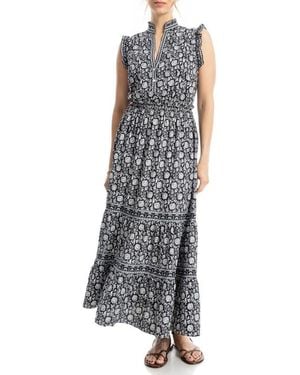 Max Studio Floral Ruffle Sleeveless Tiered Maxi Dress - White