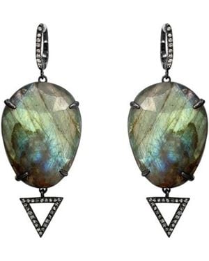 Adornia Fine Labradorite & Diamond Drop Earrings - Green