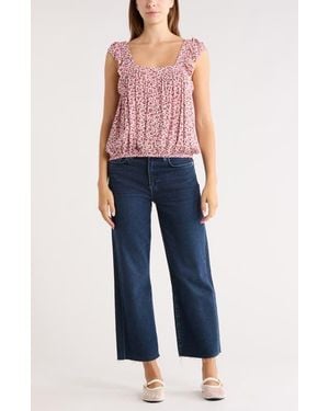Melrose and Market Floral Ruffle Strap Tank - Blue