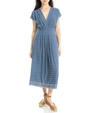 Max Studio Surplice Neck Pleated Midi Dress - Blue