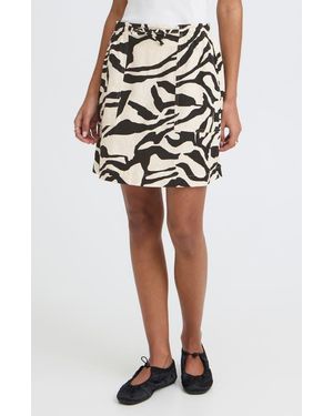 Ichi Print Linen Blend Skirt - Black