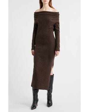 Astr One-Shoulder Long Sleeve Sweater Dress - Brown