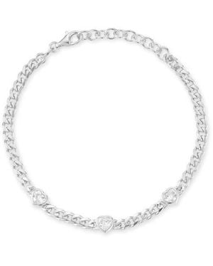 Glaze Jewelry Cubic Zirconia Heart Station Curb Chain Bracelet - White