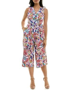 Nina Leonard Surplice Culotte Crop Jumpsuit - Red