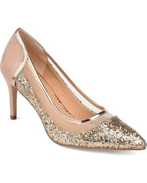 Journee Collection Glitter Mesh Stiletto Pumps - Metallic