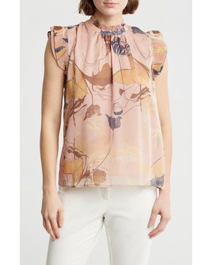Tahari Ruffle Cap Sleeve Top - Pink